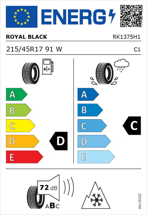 Tyre Label for Royal Black Royal A/S 215/45R17 91W