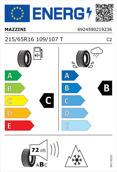 Tyre Label for Mazzini Van AS9 215/65R16 109/107T