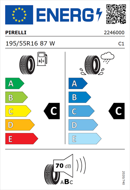 Tyre Label for Pirelli Cinturato P1 195/55R16 87W