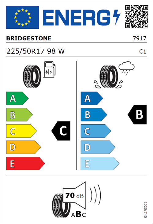 Tyre Label for Bridgestone Potenza S001 225/50R17 98W